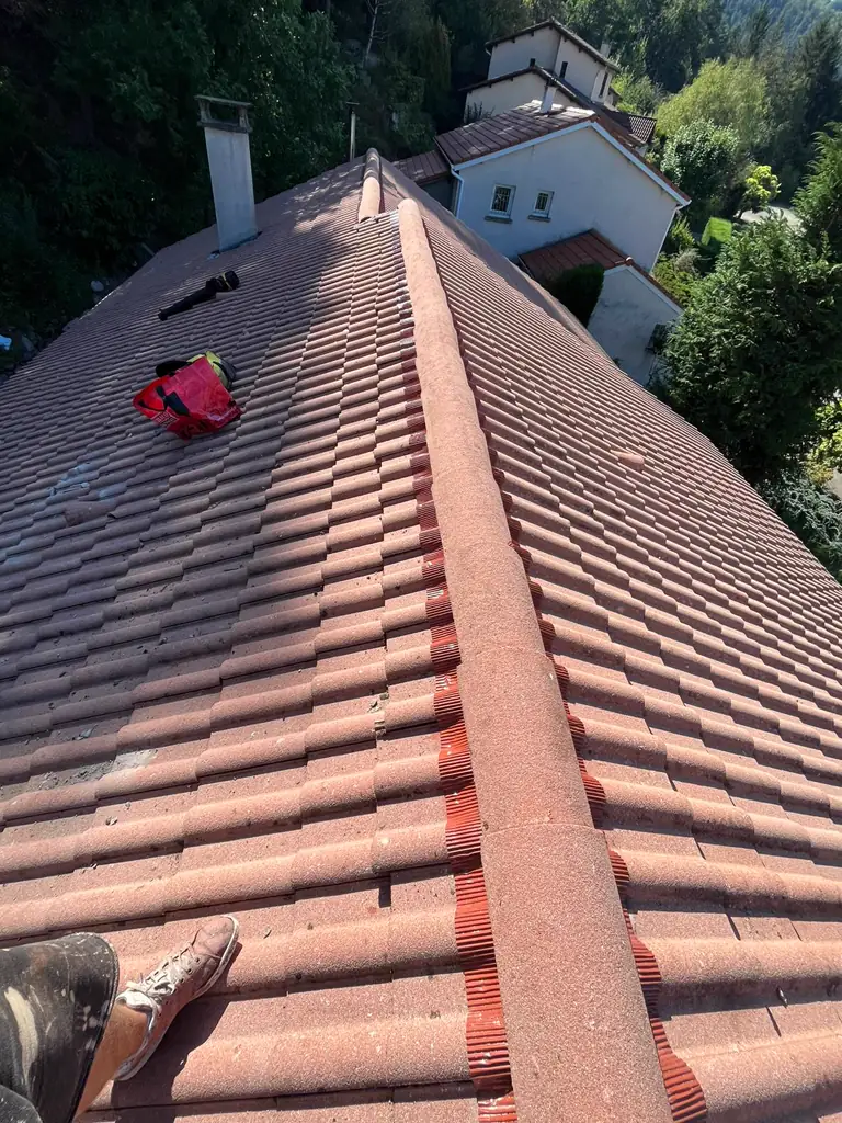 Détail de tuiles remplacées lors d'une rénovation